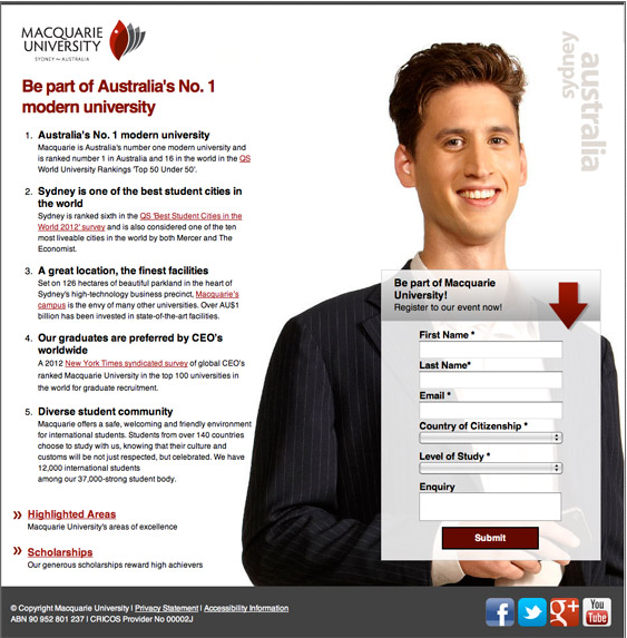 Screenshot of MacQuaire University's Website